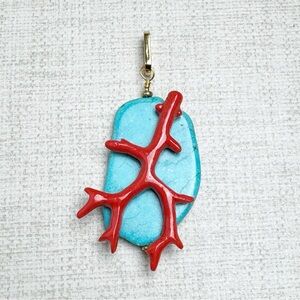 Handmade Turquoise Howlite with Faux Coral Enhancer Pendant